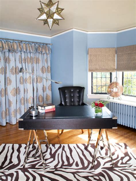 Blue Eclectic Home Office With Zebra Rug Hgtv