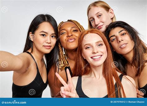 Mixed Race Group Of Women Models Posing At Camera Stock Photo Image