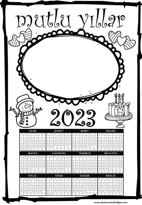 2023 Takvimi Okul Öncesi Yeni Yıl Takvim Sayfaları Okul Öncesi