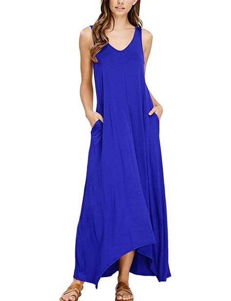 Buy Uguest Womens Casual Loose V Neck Sleeveless Tank Top Long Maxi Dress With Pockets Blue