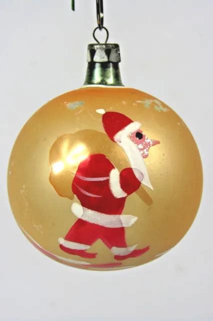 Vintage Blown Glass Pictured Santa Delivery Gold Ball Christmas Ornament Poland Picclick