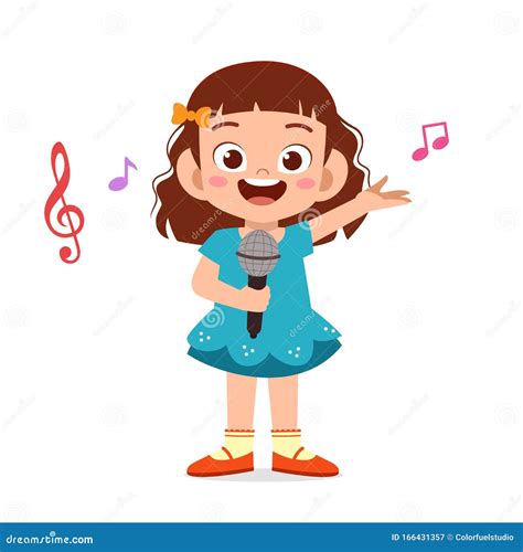 Feliz Linda Niña Cantando Una Canción Ilustración Del Vector