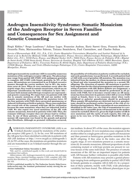 Pdf Androgen Insensitivity Syndrome Somatic Mosaicism Of The