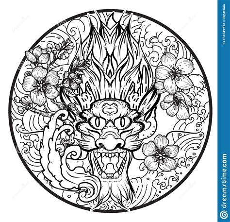 Hand Drawn Dragon Tattoo Coloring Book Japanese Stylejapanese Old