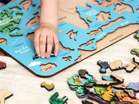 World Map Puzzle For Kids Wooden Puzzle Montessori Learning Etsy