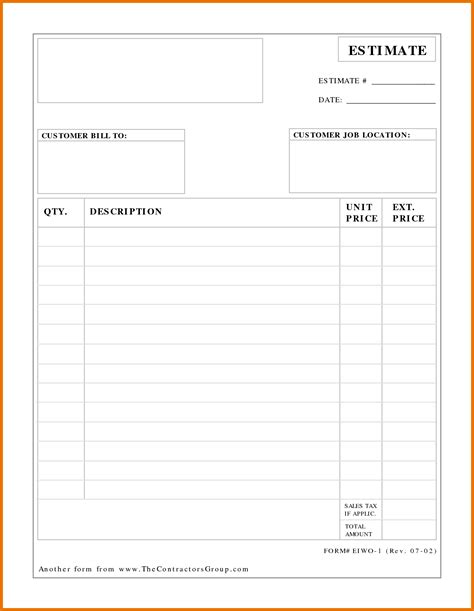 Free Printable Job Estimate Form Printable Forms Free Online