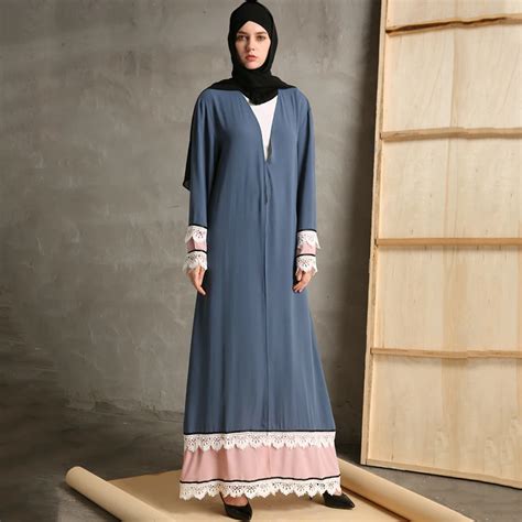 Muslim Open Abaya Lace Maxi Dress Cardigan Kimono Long Robe Gowns Sashes Tunic Jubah Middle East