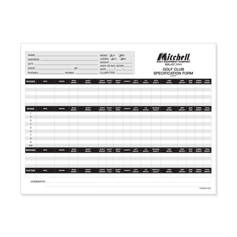 Mitchell Golf Golf Club Specification Forms Mitchell Golf Equipment