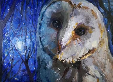 Starry Starry Night The Owl Oil By Adam Deda