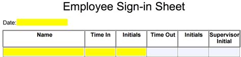 Free Employee Sign In Sheet Template Pdf Word Eforms