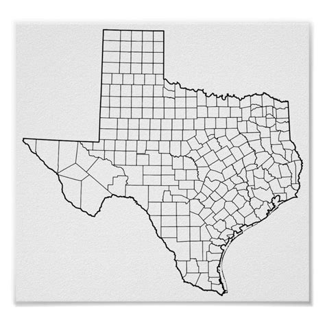 Texas Counties Blank Outline Map Poster In 2020 Map