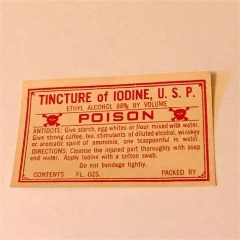 Pharmacy Label Ephemera Paper Ww1 Era Wwi Drugstore Vtg Tincture Iodine