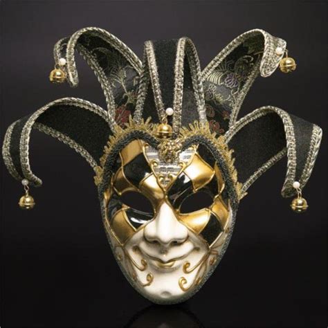 Vintage Colorful Venetian Joker Men Full Face Masquerade Mask Bells