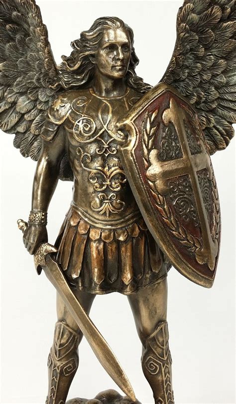 11 Saint Michael Archangel W Sword And Battle Shield Statue Bronze Color