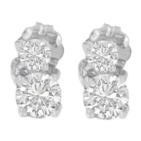 14k White Gold Double Diamond Dangle Stud Earrings For Sale At 1stdibs