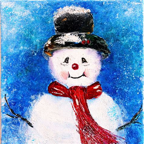 Snowman Painting Christmas Original Art Winter Oil Painting 12 Etsy