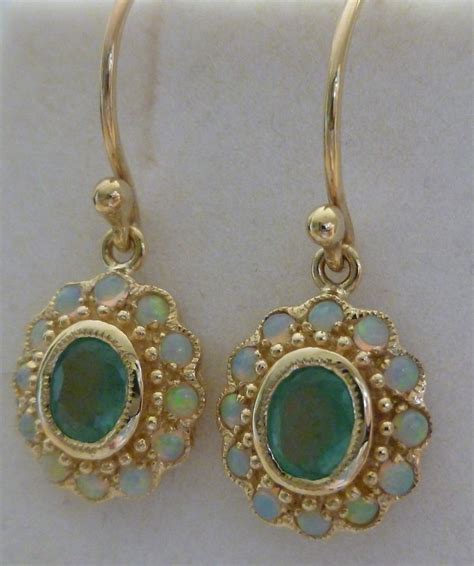 Vintage Emerald Earrings Solid Gold 9ct 9k 14k 18k Antique Etsy
