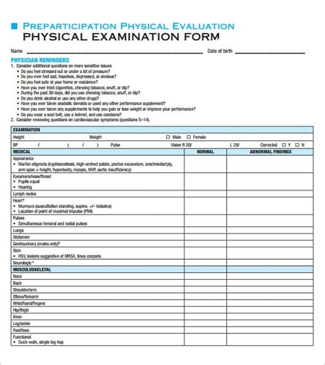9 Sample Physical Exam Templates To Download For Free Sample Templates