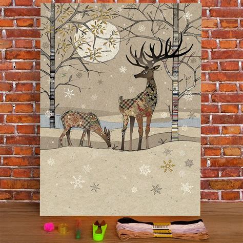 christmas elk pre printed 11ct cross stitch diy embroidery kit dmc threads hobby sewing