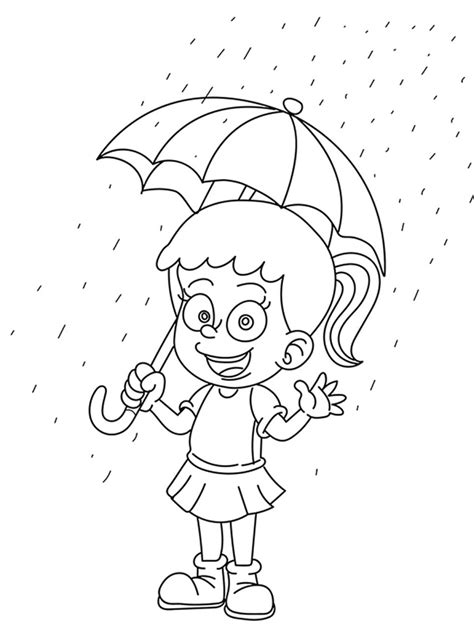Little Girl Under The Rain Coloring Page Free Printable Coloring