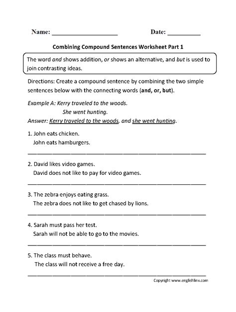 combining compound sentences worksheet part  english language