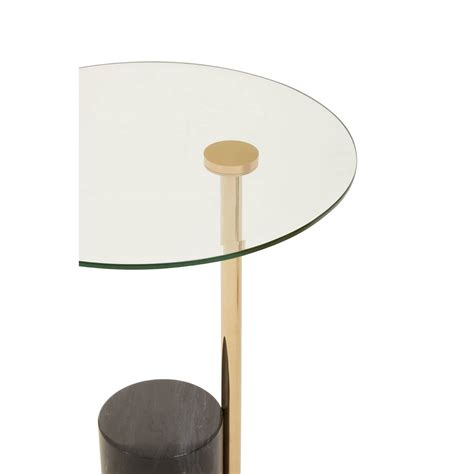Oria Clear Glass Side Table With Gold Frame And Black Marble Base