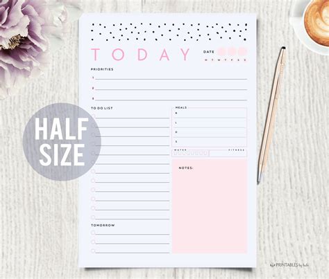 Daily Planner Printable Daily Planner Insert Half Letter Size Etsy