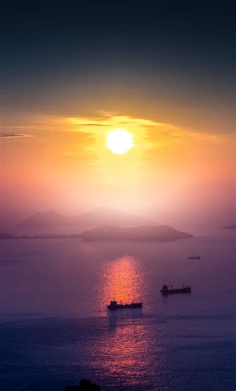 1280x2120 Landscape Sunrise Boat Mist Mountain Horizon Iphone 6 Hd 4k