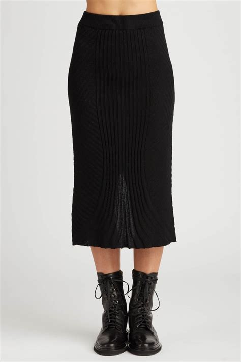 Womens Rib Knit Skirt In Black Artisan Handknit Skirts Knit Skirt