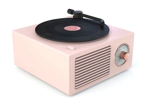 Vinyl Record Player Speaker Wireless Portable Mini Steel Speaker Pink