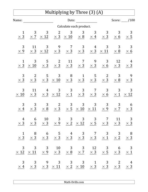 Multiplication 3s Worksheet Free Printable