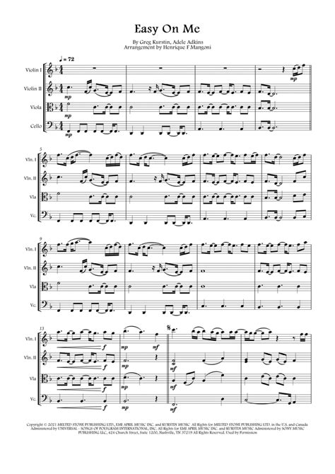 Easy On Me By Adele String Quartet Digital Sheet Music Sheet Music Plus
