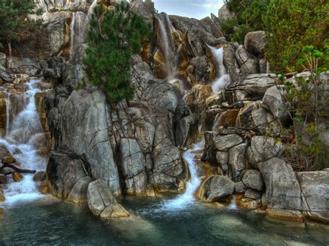 Waterfall Summer Time Mountain Stream Rock Lake Wallpaper Pictures