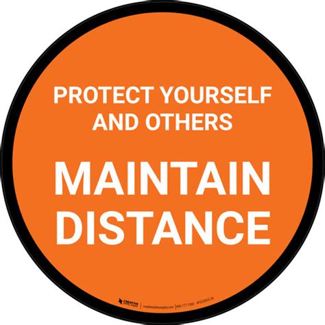 Protect Yourself And Others Maintain Distance Orange Circular Floor