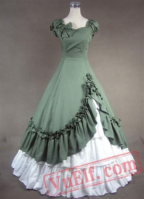 Green And White Sweetheart Cotton Victorian Dress Gothic Victorian