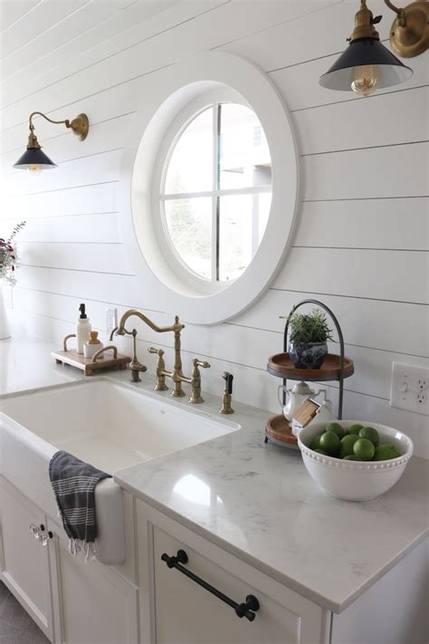 If you opt to leave the pipes exposed, using chrome pipes gives the finished project a more decorative appearance. Shiplap Kitchen: Planked Walls Behind Sink & Stove | The ...