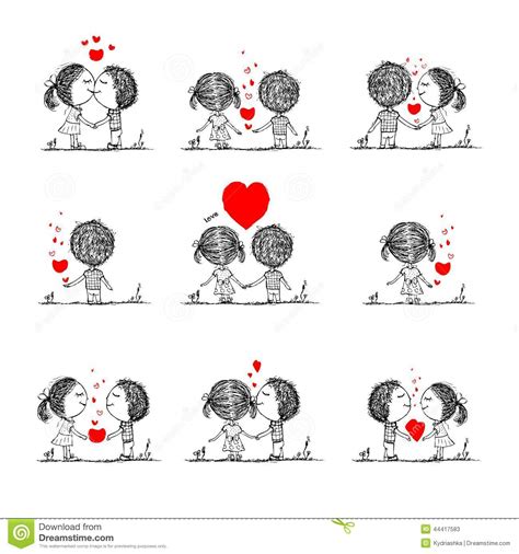 Pares En Amor Junto Bosquejo De La Tarjeta Del Día De San Valentín Para Su Ilustración Del