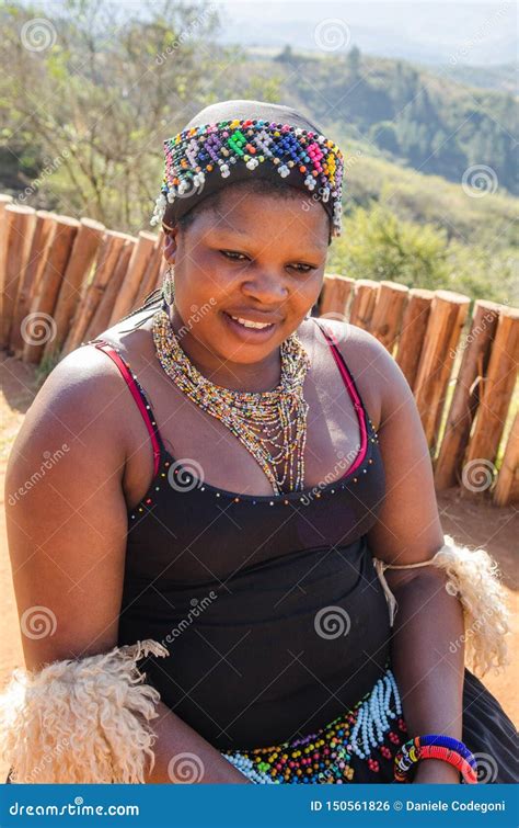 zulu woman in traditional closes in shakaland zulu village editorial image