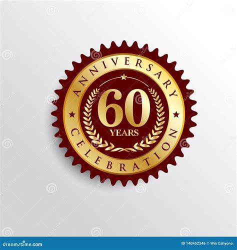 60 Years Anniversary Celebration Golden Badge Logo Stock Vector