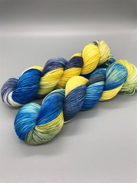 Hand Dyed Yarn Superwash Merino Wool Blue Navy Yellow Etsy