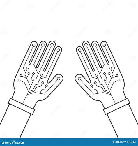 Two Black Hands Thin Line With Virtual Gloves Stock Vector