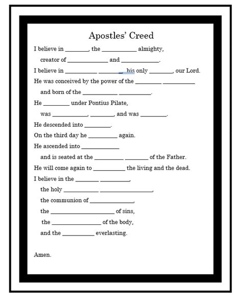 Apostles Creed Prayer Worksheet Apostles Creed Prayer