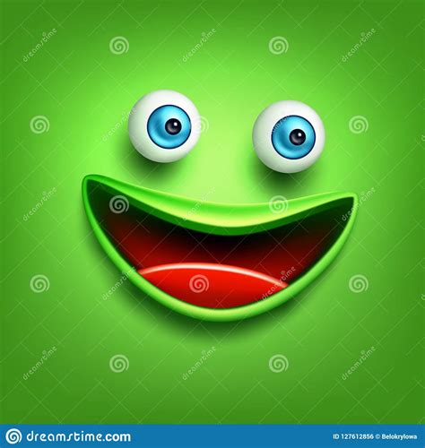 Vector Funny Green Smiling Face Emoticon Emoji Stock Vector Illustration Of Cartoon Facial