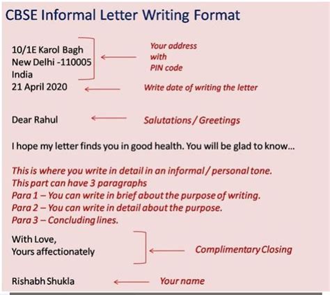 Informal Letter Format Cbse