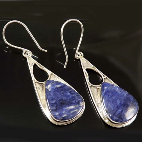 Sodalite Earring Gemstone Natural Handcraft Solid Sterling Etsy