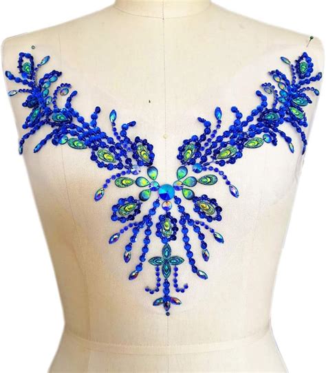 Sparkle Beaded V Neck Ab Color Bling Sew On Neckline Sequin Rhinestones Crystal Trim