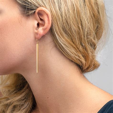 Aobei Pearl Dainty Vertical Bar Dangle Earring Made Of K Gold Plated