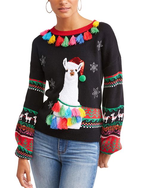 Holiday Time Holiday Time Womens Ugly Christmas Llama Sweater