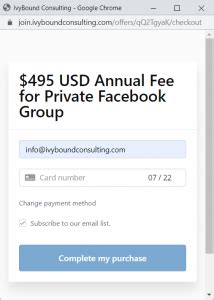 FacebookPayment   IvyBound Consulting wp admin post.   
