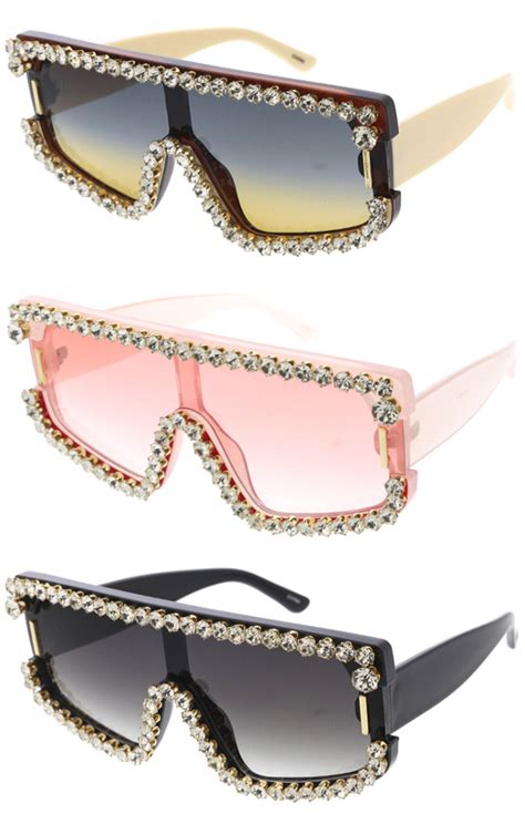 Oversized Streetwear Shield Rhinestones Wholesale Sunglasses